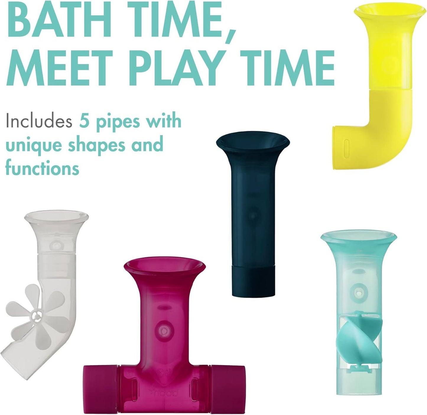 Boon Pipes Building Bath Toy Set B11379 – TOMY Creative Bath Tub Water Pipes & Tubes for Interactive STEM Water Play
