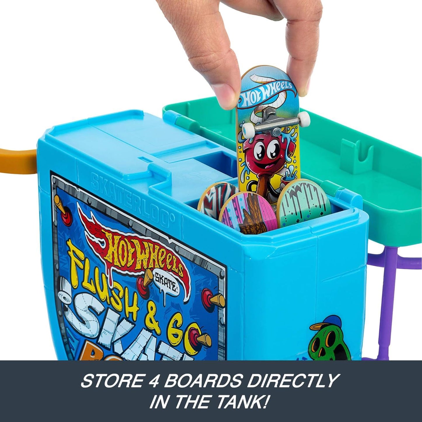 Flush & Go Skate Bowl HXL16 Fingerboard Set With 1 Exclusive Board & Pair Of Removable Skate Shoes (Hot Wheels Skate)