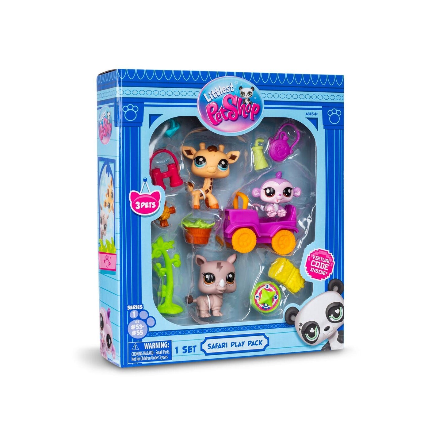 Safari Play Pack 00524 Littlest Pet Shop Set with 3 Animals & Safari Accessories | Collectible LPS Figures