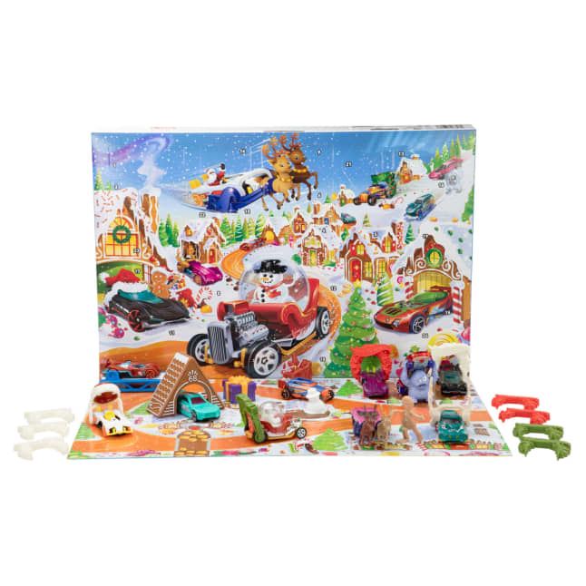 Hot Wheels 2025 Advent Calendar JCB47 – Includes 10 Die-Cast 1:64 Scale Cars + 24 Holiday Accessories | Kids Christmas Countdown Toy Gift Set