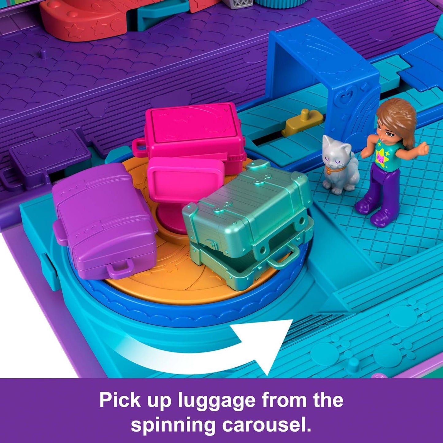 HWP19 (Polly Pocket) Kitty Airways Playset With 2 Micro Dolls And Pet