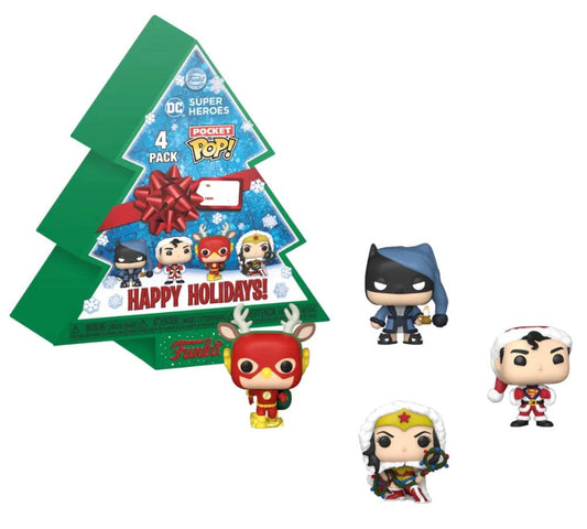 DC COMICS Happy Holidays Tree Pocket Pop! DC Comic Superheroes Holiday 4-Pack (Funko)